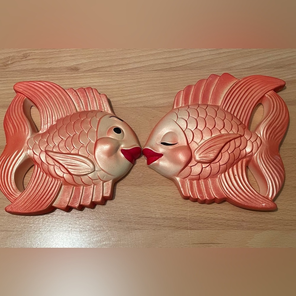 Vintage, Mid Century 1954 Miller Studio  chalkware fish wall plaque, set of 2